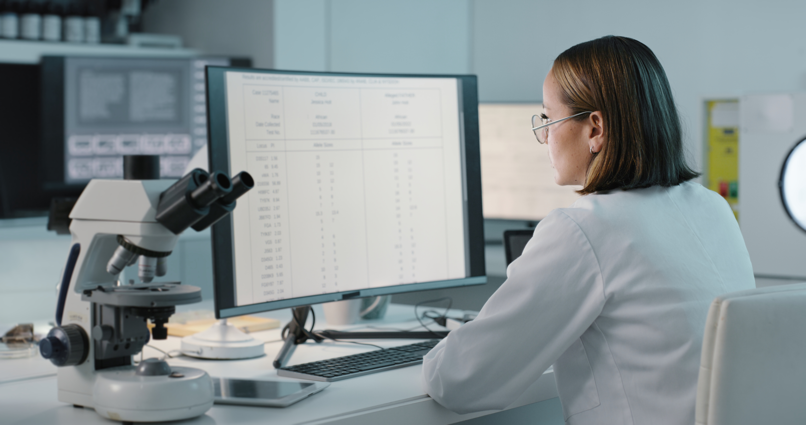 Research, computer and scientist working on an analysis or a science project in an office or lab using technology. Professional, expert and woman technician reading experiment results online